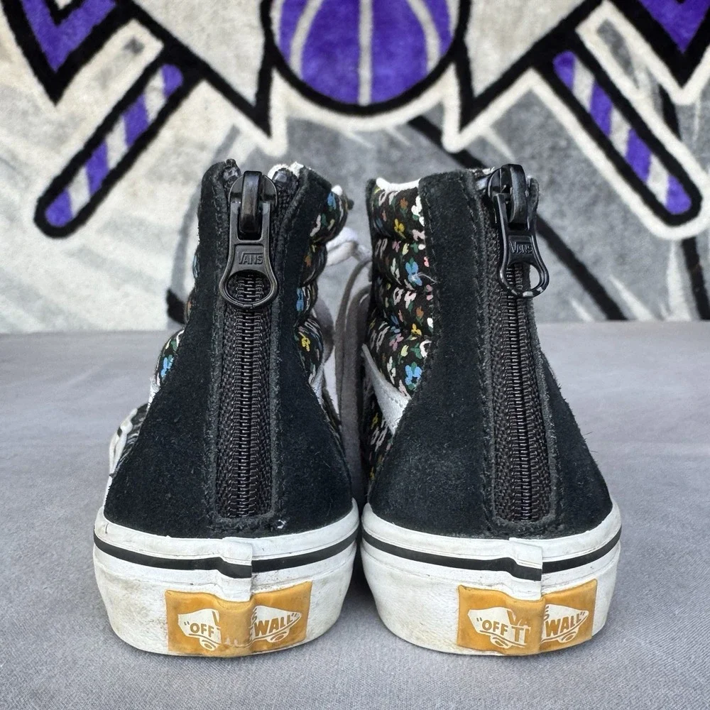 Size 11.5c - VANS‎ Toddler Sk8-Hi Zip Flowers Black /White Skate Canvas Sneakers